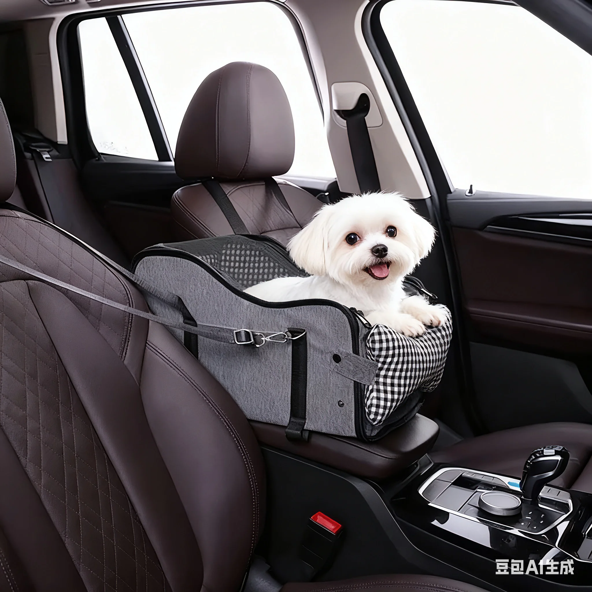 

Dog Car Seat Center Console for Small Dogs,Puppy Booster Car Seat with Safety Inner Leash & High-Elastic Straps