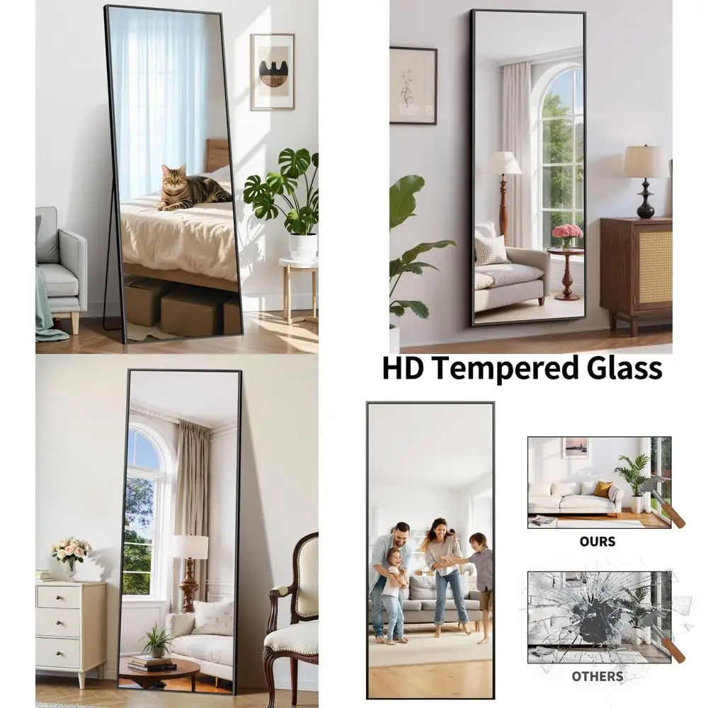 Grande espelho de comprimento total com moldura de alumínio para decoração de casa e opções de montagem na parede