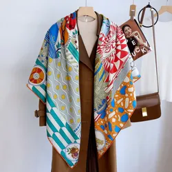 High-end Elegant Women Fine Dance of the Horsewomen Double Sided Print Quality Silk Wool Handrolled Edge Big Square Scarf Shawl