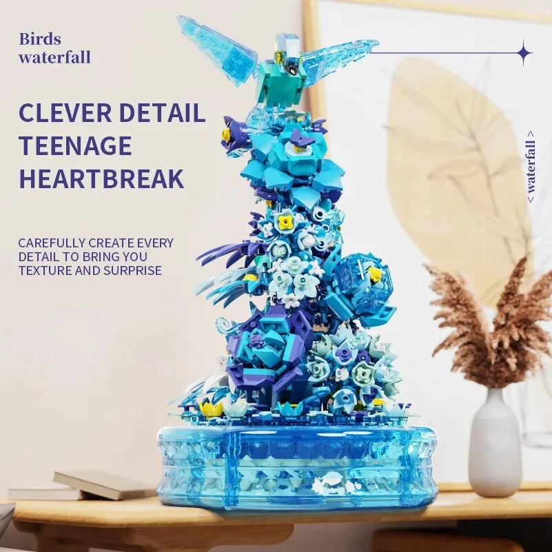 Flower Bird Ice Snow Waterfall Building Blocks Music Box LED Light Assembly Model Bricks Toys Children Puzzle Toys Holiday Gifts