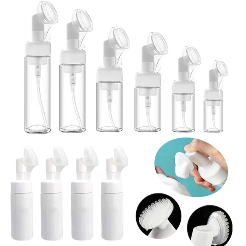 20Pcs 100ml-250ml Plastikowe butelki z pompką do spieniania z silikonową szczoteczką do masażu do czyszczenia środków czyszczących Pojemniki z pompką do mycia twarzy