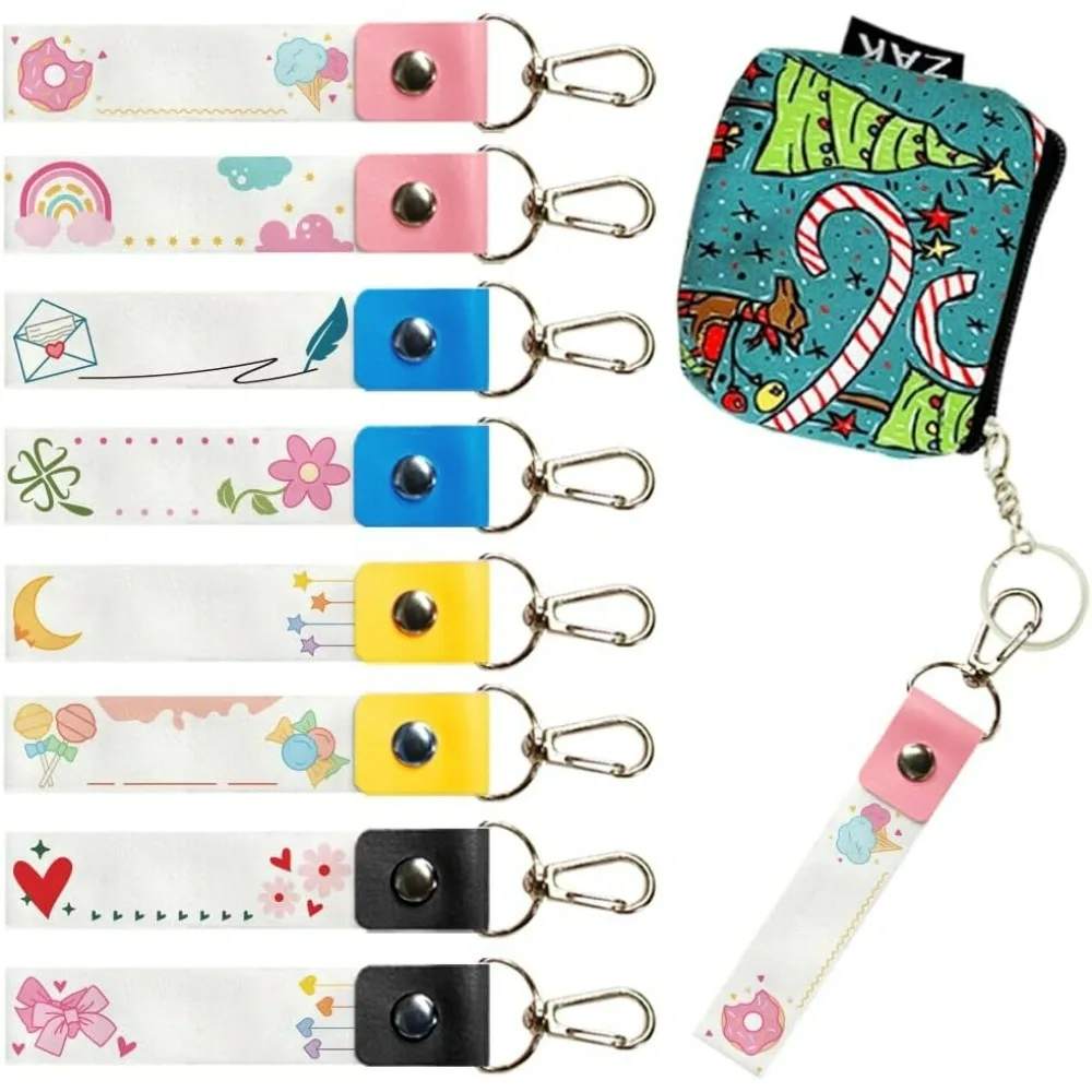 8Pcs Personalized Name Tags Hooks 5.1x0.8 Inch Backpack Name Tags Bow Tie Heart Daycare Labels Doughnut Sweet PU Leather &