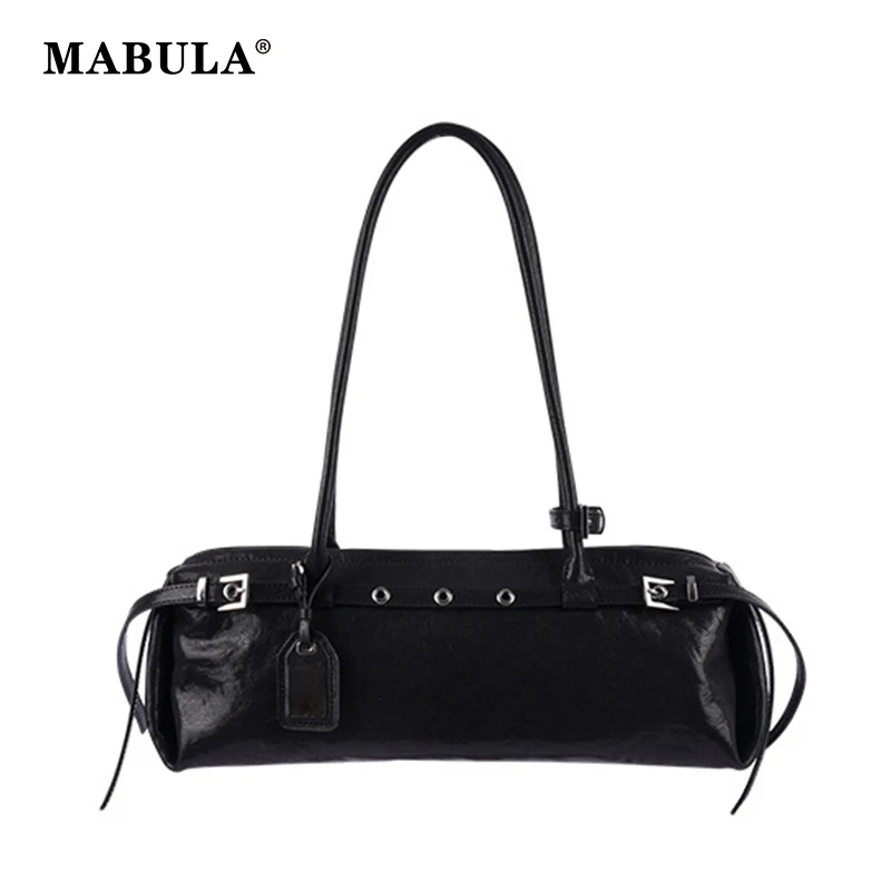 MABULA PU Leather Casual Bowling Bag Winter New Trend Y2K Tote Retro Commuter Bag Large Capacity All-match Handbag and Purses