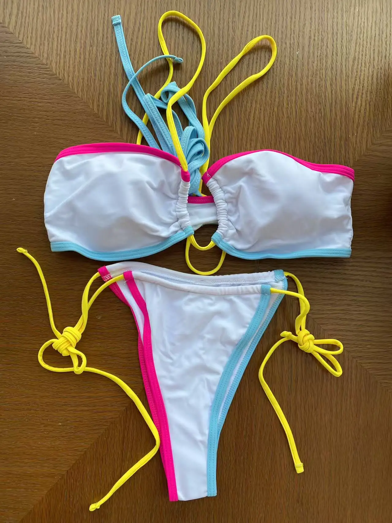 

Женское бандажное бикини на лето, однотонный комплект бикини, купальник, сексуальный женский купальный костюм без бретелек