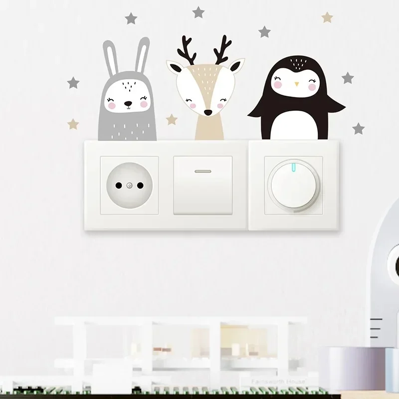 1/2set Boho Color Cute Smile Cartoon Animals Switch Stickers for Wall Kids Room Baby Nursery Room Wall Decals Stars Home Decor