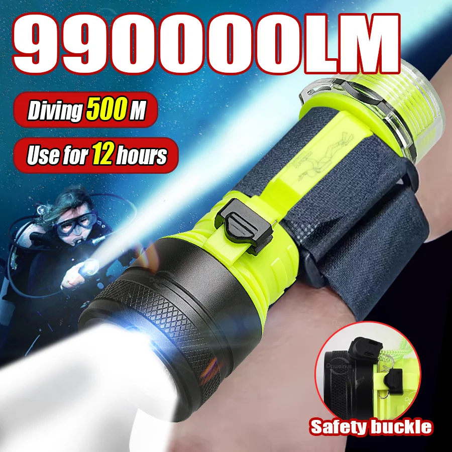 Diving Flashlight Rechargeable Strong Light Professional Diving Torch Scuba IPX8 Waterproof Submersible Fishing Lamp At Night