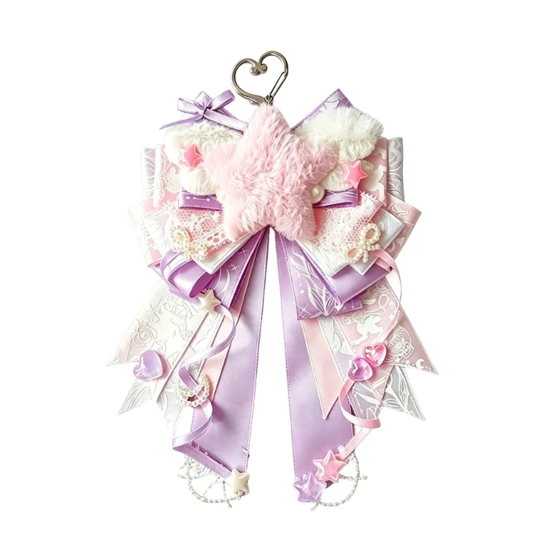 Pastel Hanging Keychain Charm with Ribbon Tail and Heart Clasp 