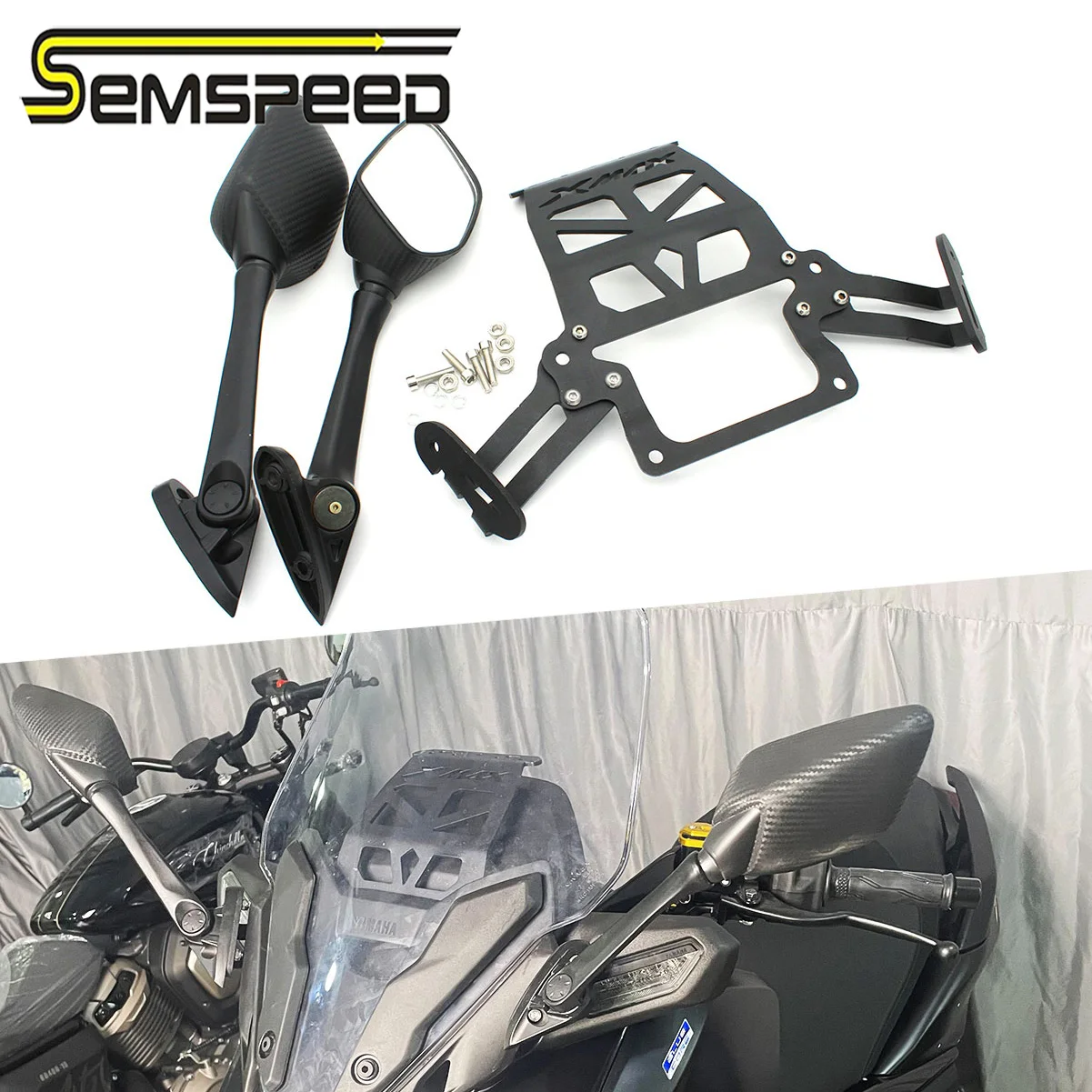 

Semspeed для Yamaha XMAX250 300 400 125 2021-2023 V2 мотоцикл зеркало заднего вида передний Кронштейн GPS навигационная пластина Кронштейн Набор