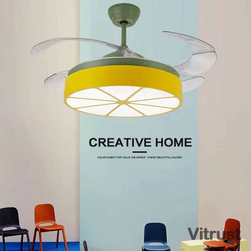 Fashion Ceiling Fan Light Nordic Modern Dinning Room Bedroom Restaurant Solid pendant fan with lamps with remote control