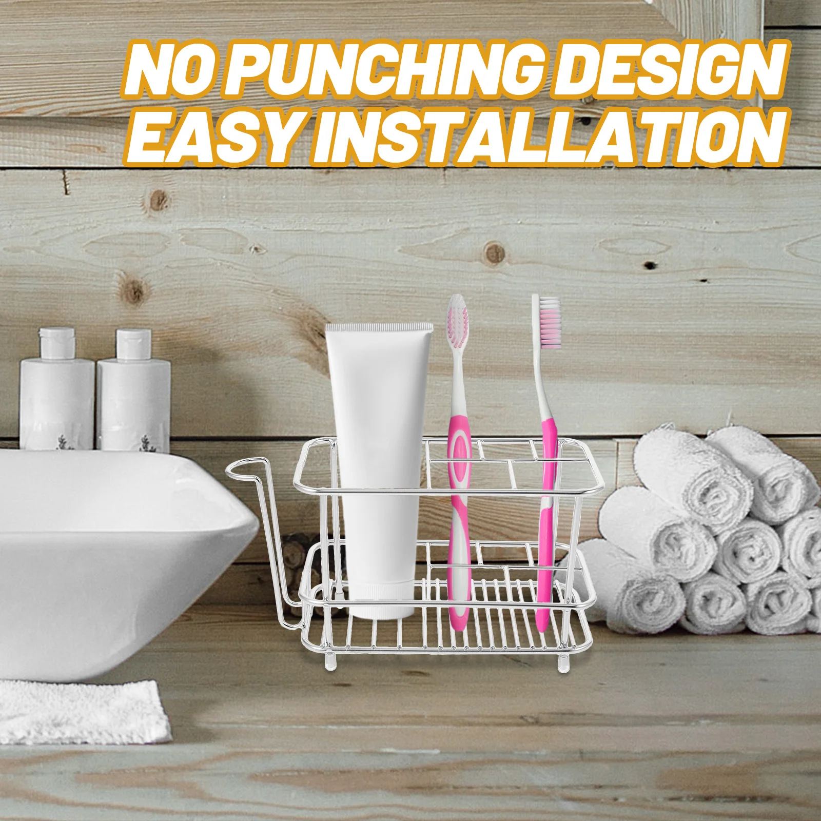 

Sturdy Metal Toothbrush Holder Multifunctional Storage Rack For Home Bathroom Large Capacity Steel Toothpaste Stand Reusable