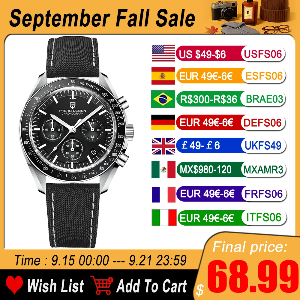 

PAGANI DESIGN Men's Luxury Quartz Watch Japan VK63 Watches For Man Top Synthetic Sapphire Glass Mirror Wrist Watch Clocks Gifts