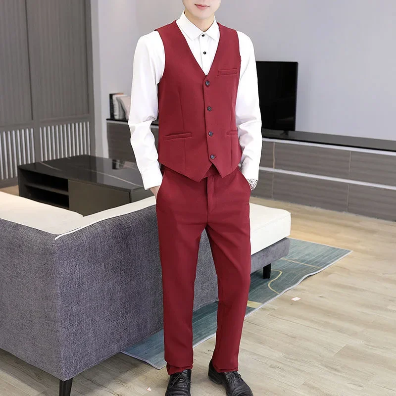 Slim Fit Broek, Effen Kleur Broek, Heren Britse Stijl Vest, Broek, Groomsmen Groep