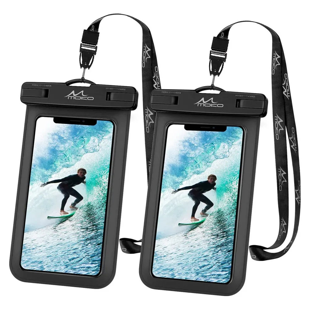 MoKo 2pcs Waterproof Phone Pouch Holder Underwater Phone Case Dry Bag with Lanyard for iPhone 13/13 Pro Max/iPhone 12/12 Pro Max