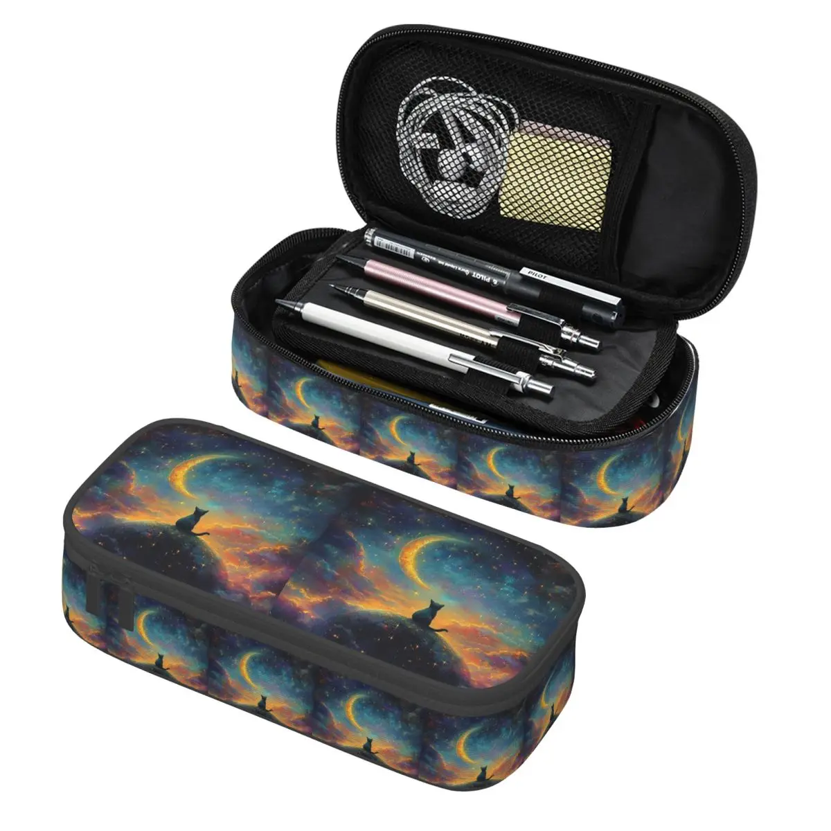 

Starry Sky Cat Pencil Cases Pen Holder Storage Stationery Supplies Large Capacity Pen Box Pencil Bag for Students
