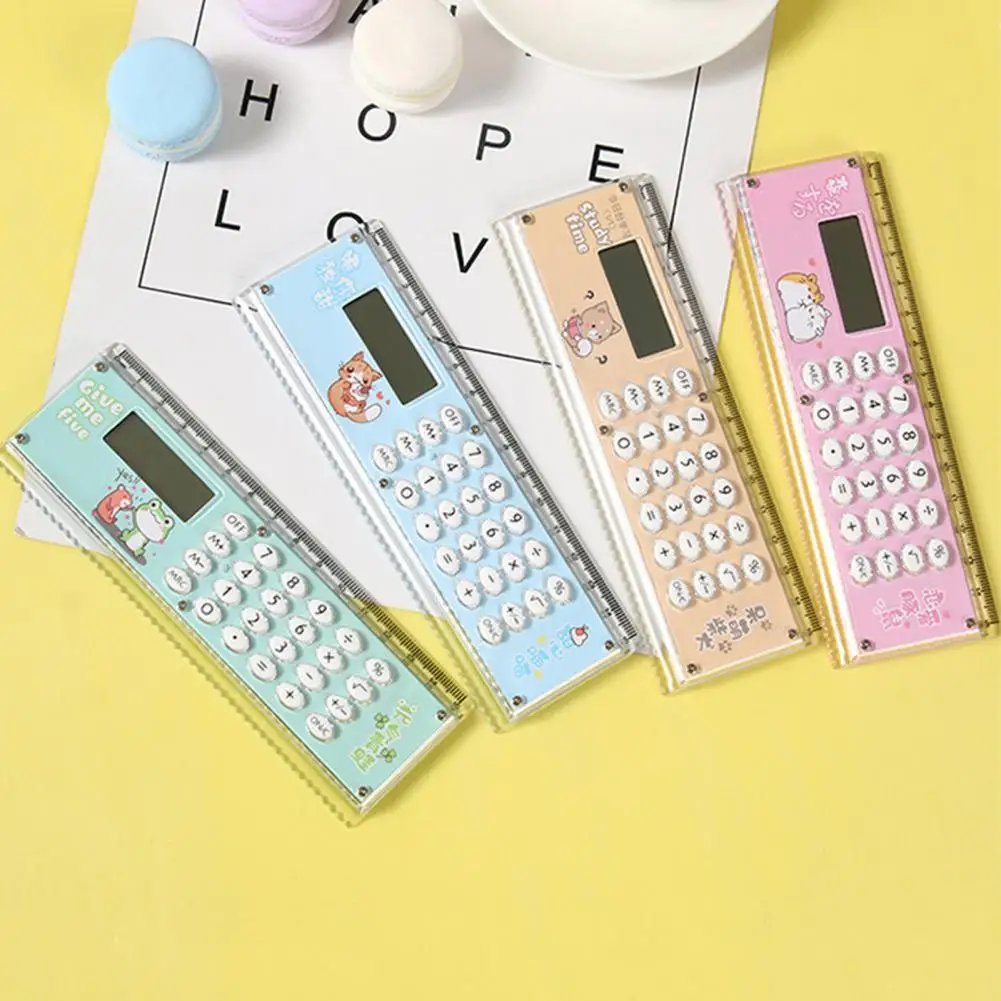 Portable  Excellent Small Handheld 8 Digits Angle Ruler Calculator Stationery Card Ruler Interesting   for Study