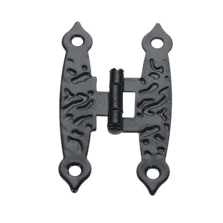 10Pcs Black H Cabinet Hinges Decorative Metal Hinge for Door Windows Kitchen Furniture Wooden Boxes + Storage Box + 40Pcs Screws