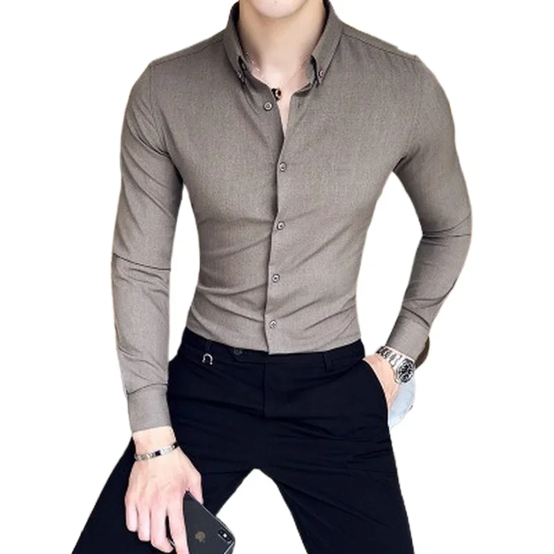 

New Men's Exquisite Solid Color Shirt Yingya Gentleman Style Youth High Quality Long Sleeve Business Mens Casual Slim Shirt