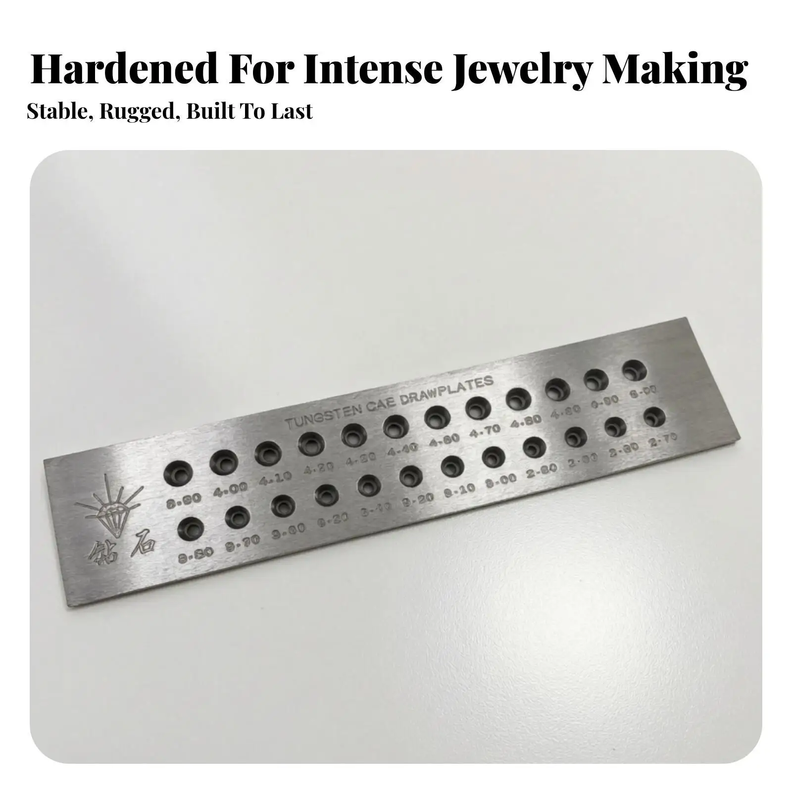 Rectangular Diamond Drawing Plate for Jewelers Metalworking Wire Gauge Tool with Engraved Size Markings and Durable Build