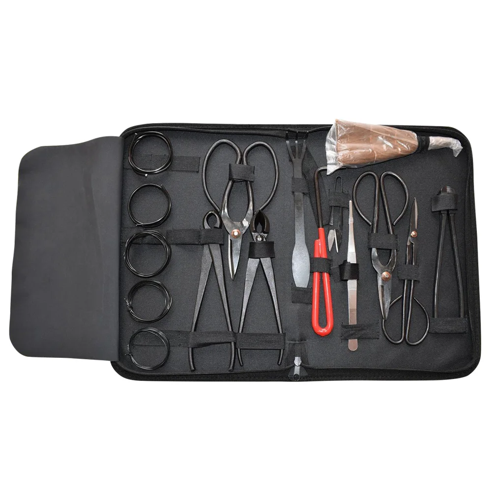 16Pcs Garden Bonsai Tool Set Carbon Steel Kit Cutter Scissors With Nylon Case Trim Set Fishing Line Tool Back Garden Kit