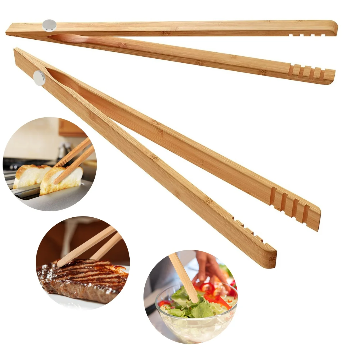 4 Pcs Magnetic Toaster Tongs Wood 7 Inch with Antislip Grip for Bread Fruit Cheese Handling Kitchen Accessories
