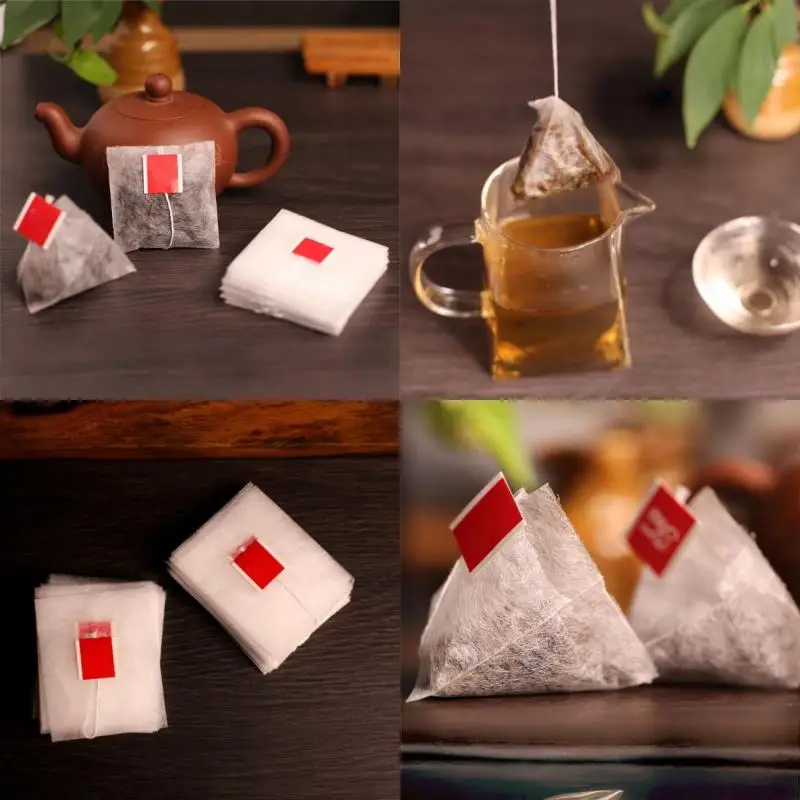 Hot-100Pcs Degradable Corn Fiber Heat-sealable Empty Tea Bags With String Filter Paper Teabags Disposable Transparent Teabags