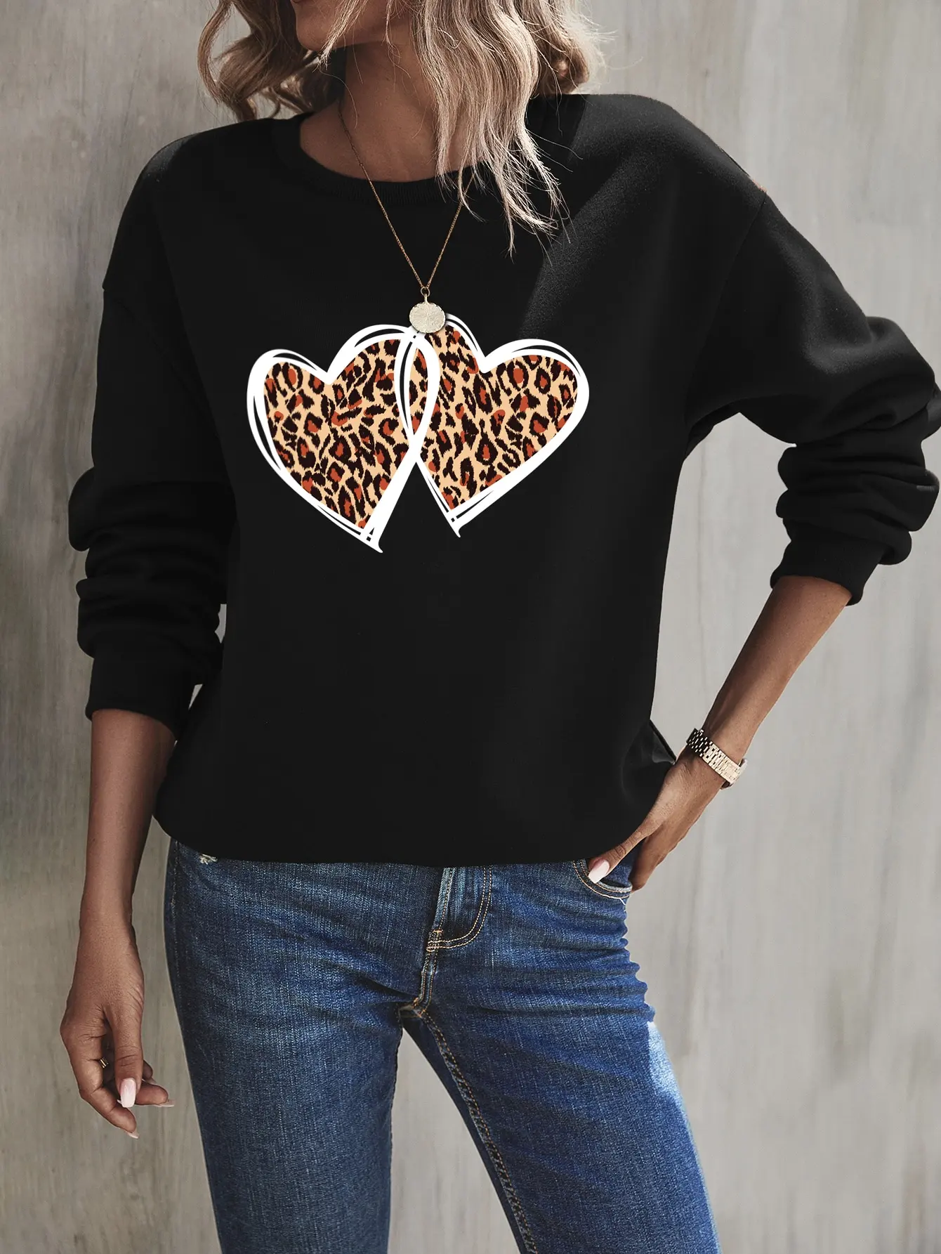 Kruisende Luipaardpatroon Love Prints Vrouwen Sweatshirts Losse Hiphop Hoodies Fleece Cartoons Kleding Street Nieuwe Pullovers