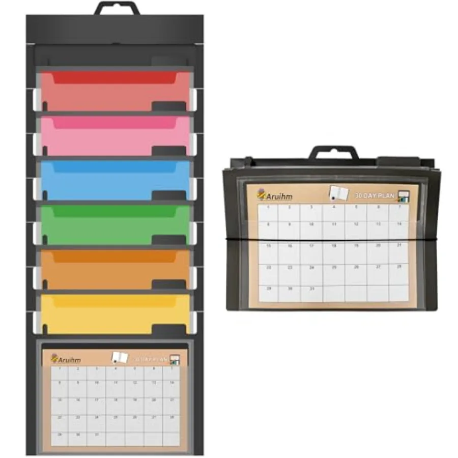 

Expanding Wall File Organizer, File Folder with Hanging 6 Pockets, Multi-Layer File Storage with Tags and Hook, Portable and Fo
