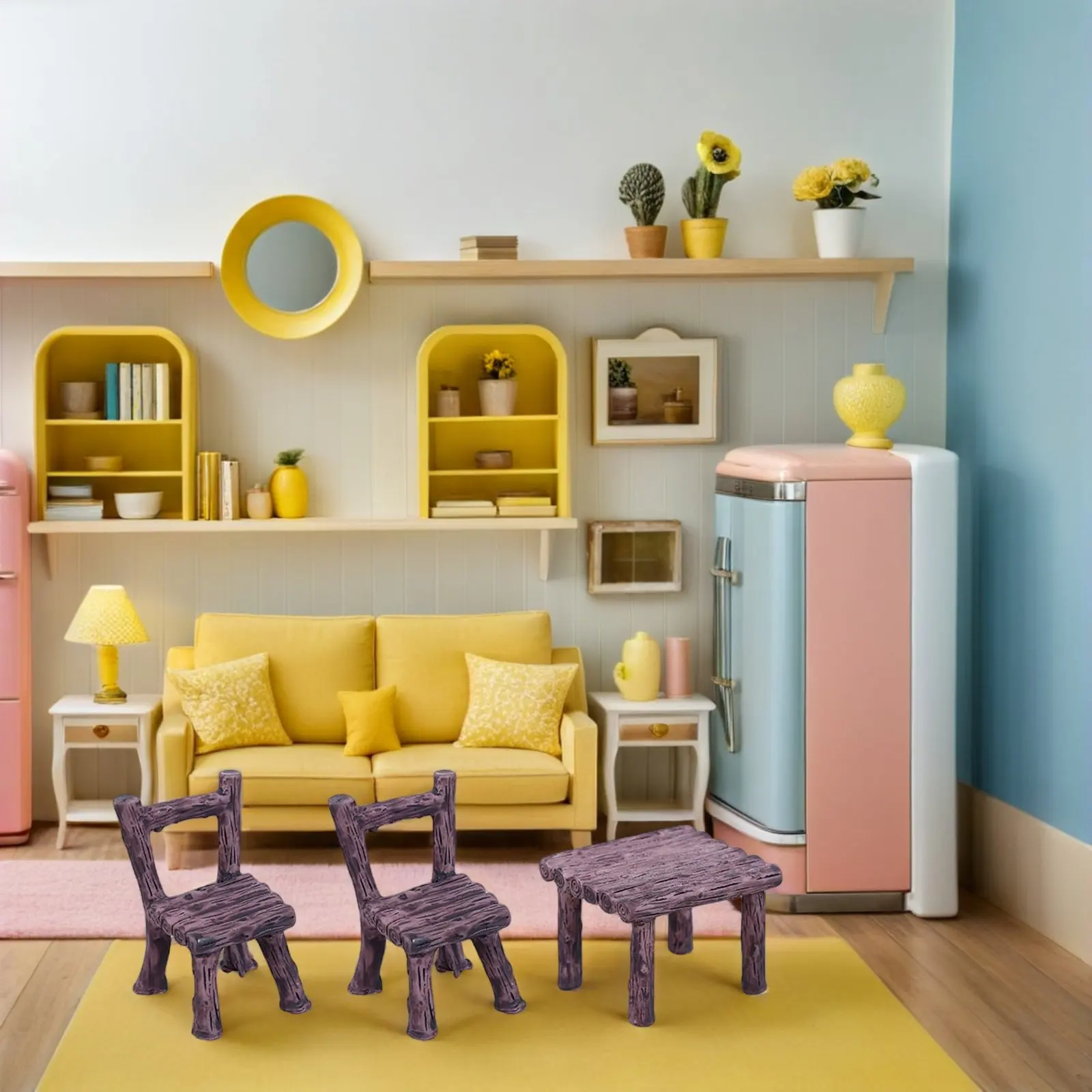 

3 Sets Miniature Table Chairs Resin Micro Landscape Decoration Mini Furniture Ornament Fairy Garden Desktop Accessory