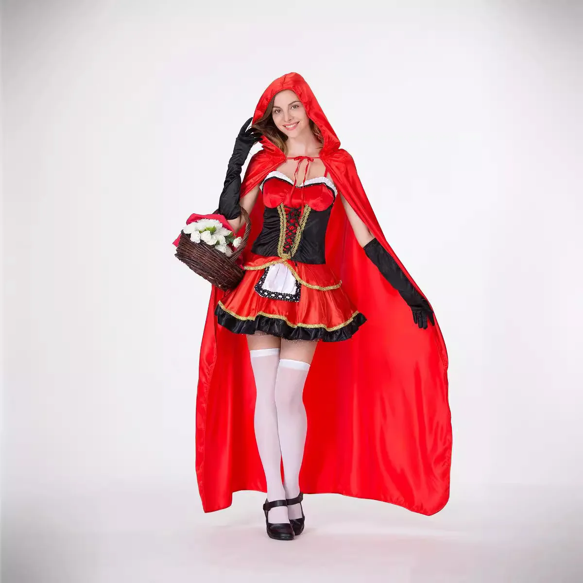 Red Little Red Riding Hood Role-playing Performance Costume Halloween Masquerade Dance Show Costume Women's Traditional Ethni...
