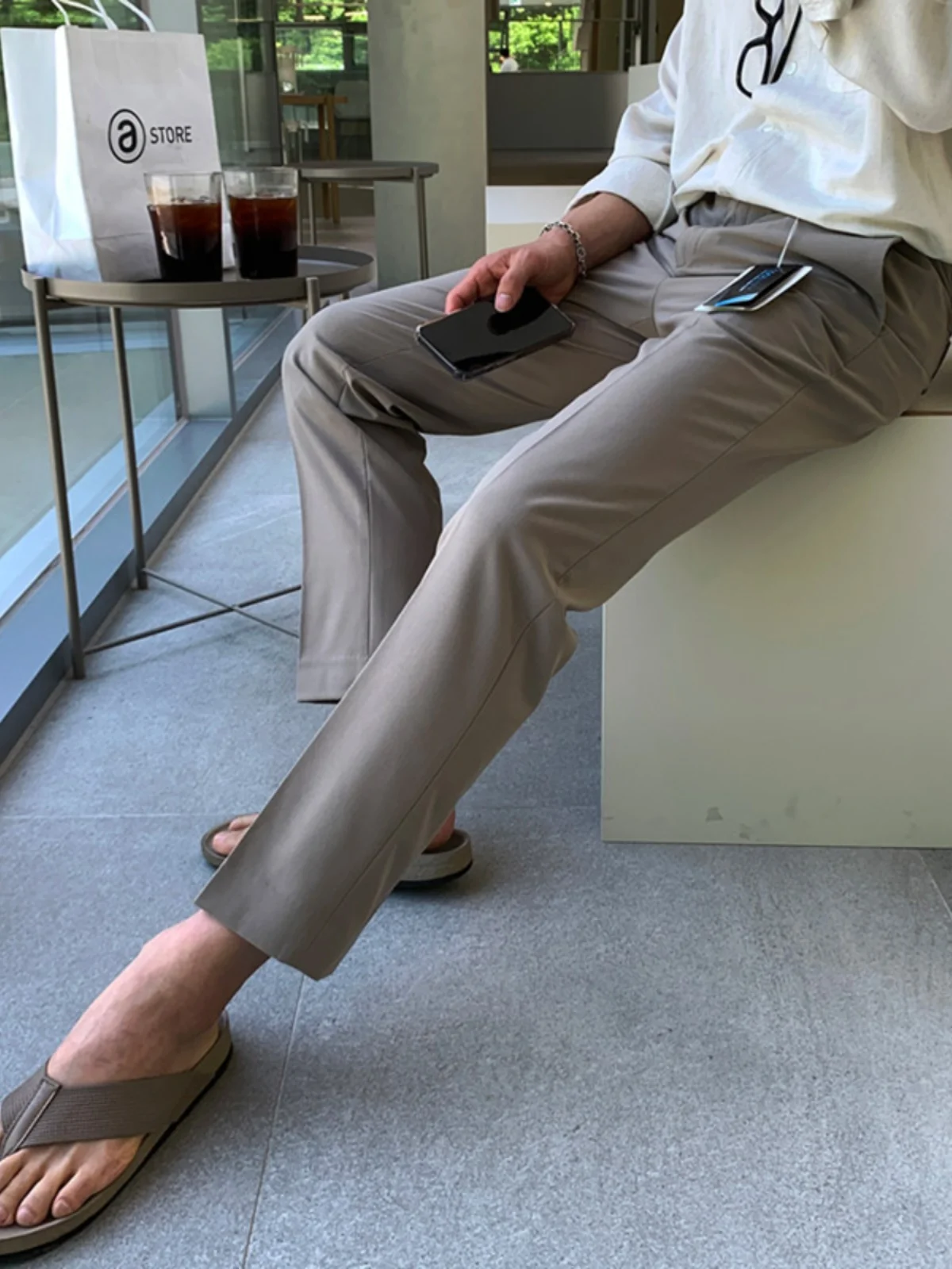 

Spring Summer Men's Slim Fit Casual Pants Nine-Tenths Commute Elastic Thin Sle Commuter Dongda Gate Straight Leg Trousers
