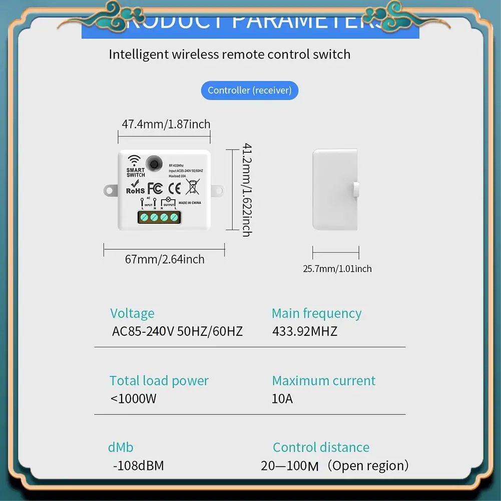 

L39A-2PCS Wireless Light Wall Switch RF 433Mhz Relay Receiver With 1X 2Gang Panel Switch LED Remote Control For LED Lamp
