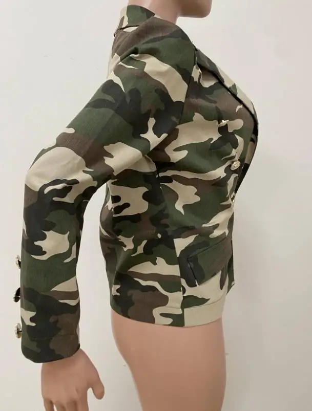 

Women's Jacket 2026 Autumn New Camouflage Printed Suit Jacket Fashion Trend Personalized Collar Double Row Button Suit Jacket
