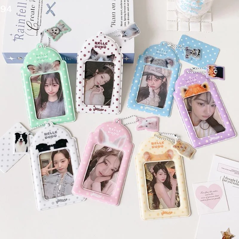 Girl Cartoon Animal Transparent Hollow Card Holder Student 3 Inch Kpop Pendant Card Case School ID Card PouchNF stationery