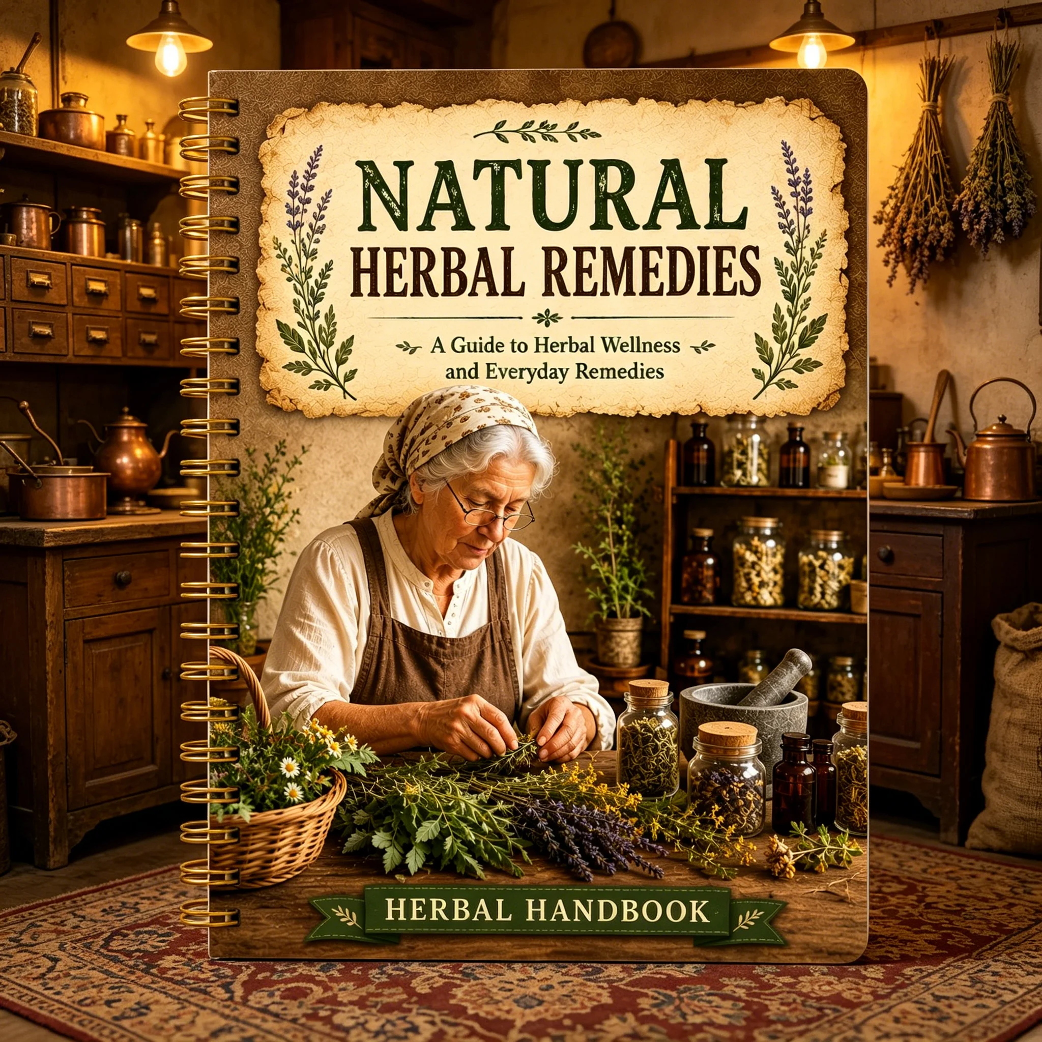 Herbal Wellness Guide - 天然ハーブ療法ハンドブック、A5 ヴィンテージハーブウェルネススパイラルノート、毎日の使用とギフトに最適な植物療法ガイドブック