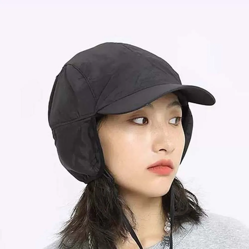 Japanese Style Ear Protection Ushanka Lightweight Multi-functional Earflaps Visor Hat Thickened Solid Color Windproof Pilot Cap