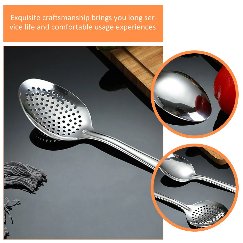 2 Pcs Stainless Steel Serving Spoon Slotted Utensils Spoons Dinner Kitchen Accessory Reusable Ergonomic Flatware