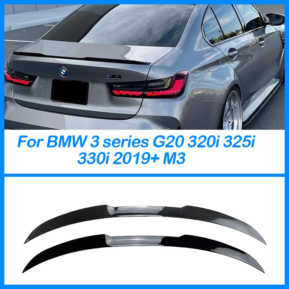 For BMW 3 Series G20 320i 325i 330i 2019+ M3 Rear Trunk Tail Wing Spoiler Body Kit Accessories Carbon Grain Glossy Black ABS