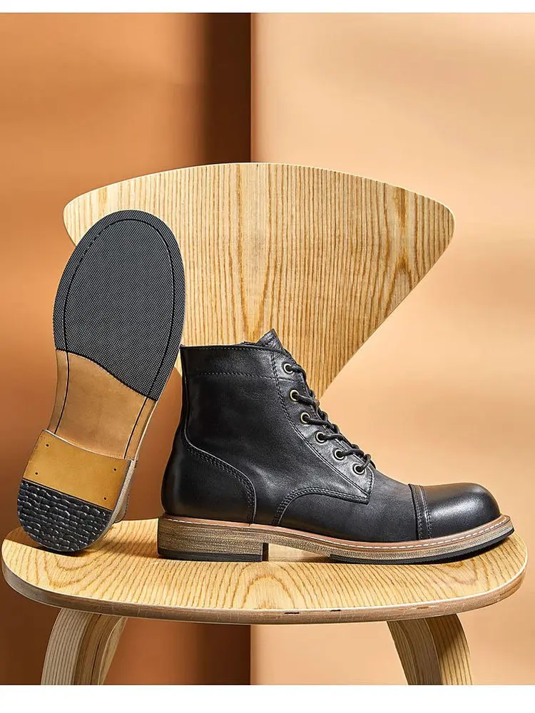 

Briti Sle Men's Casual High Top Boots Trendy Workwear Leather Boots Retro Motorcycle Boots Thi Bot Heightening