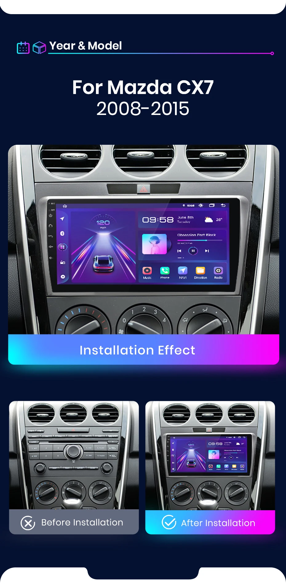 Junsun Carplay Android Auto Autoradio für Mazda Cx-7 Cx7 2008 2009 - 2015 GPS Intelligente Systeme Stereo Multimedia Autoradio – Detail 3