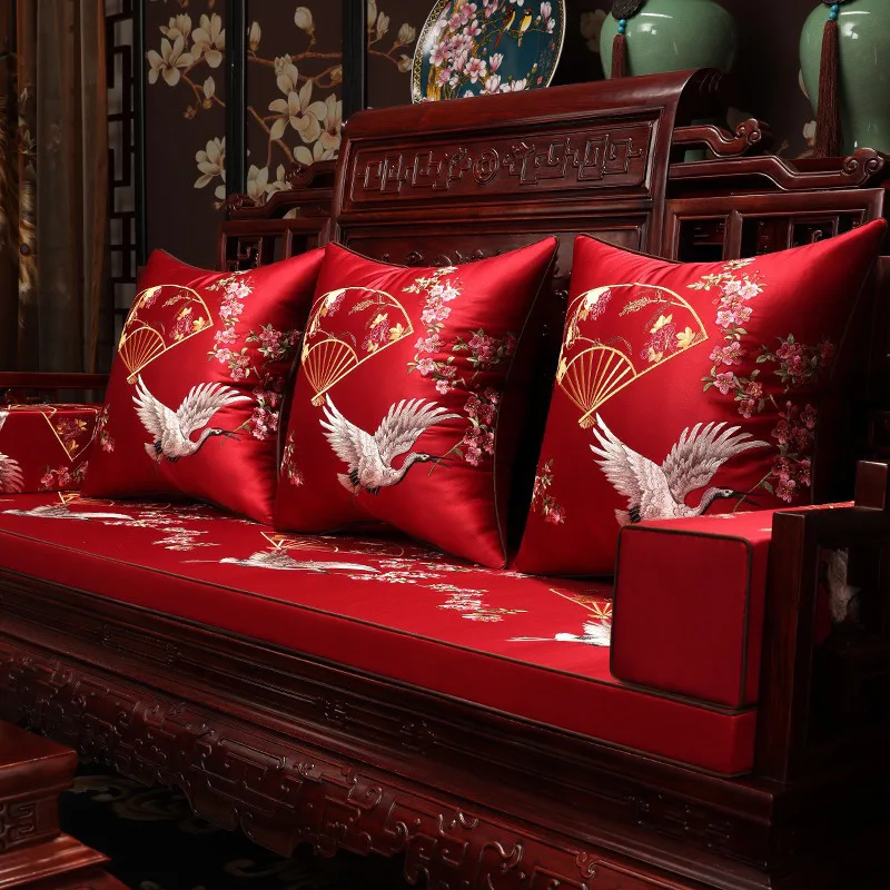 35x50/45/40x60/50cm crane embroidered cushion cover decorative sofa satin pillowcase lumbar pillow cover