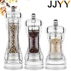 JJYY 162/137/110mm Pepper Grinder- Acrylic Salt and Pepper Shakers Adjustable Coarseness By Ceramic Rotor Kitchen Accessories