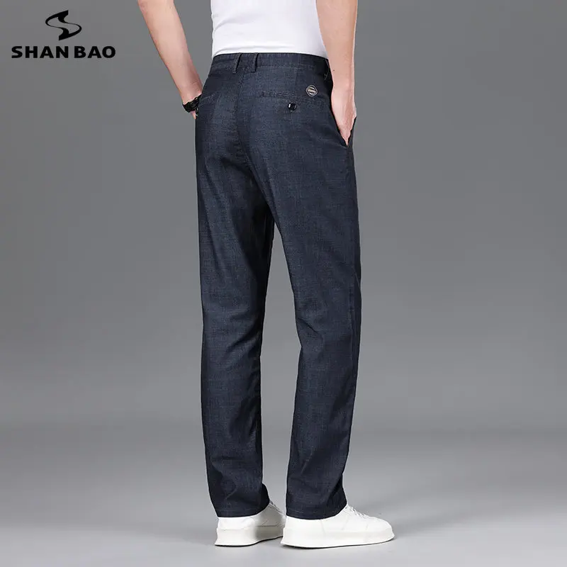 2023 Summer Thin Men\'s Loose Fit Jeans Classic Business Casual Baggy Straight Leg Pants Dark Blue Black Large 40 42