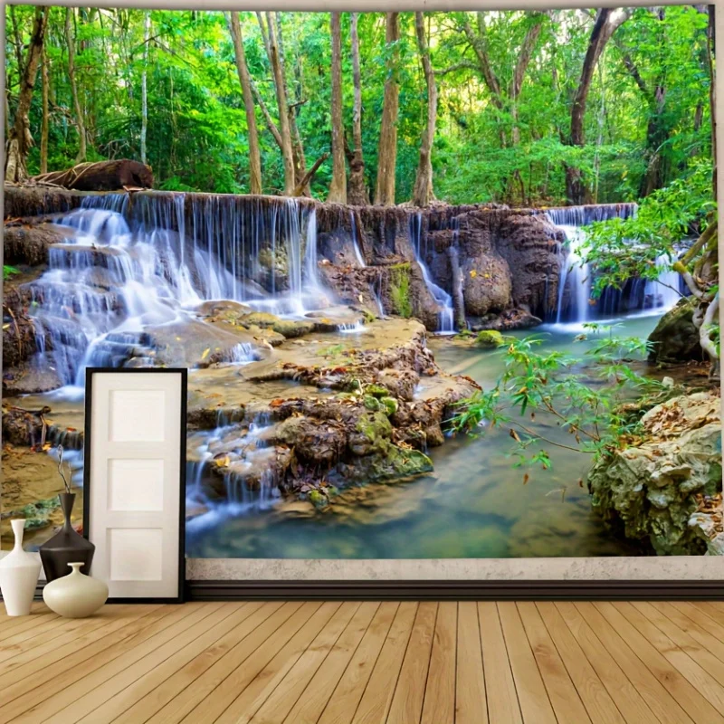 VIKAMA Wandteppich mit tropischem Waldmotiv, Wanddekoration für Wohnzimmer, Schlafzimmer, Schlafsaal, Waldlandschaft, Bäume, Wandbehang aus Polyester