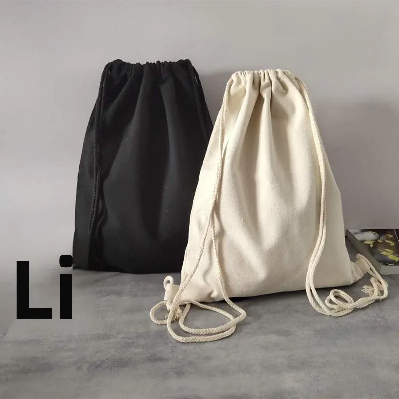 

Thiened Pure Cotton Canvas Bag White Dstring Eco-friendly Baskeall Bag for Sports Yoga Fitn Fans Supplies