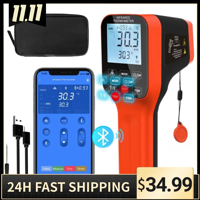 

Bluetooth Infrared Thermometer Non-Contact -50~1600℃ DS 30:1 Laser Temperature Meter for Cooking/Barbecue/Industry/Freezer
