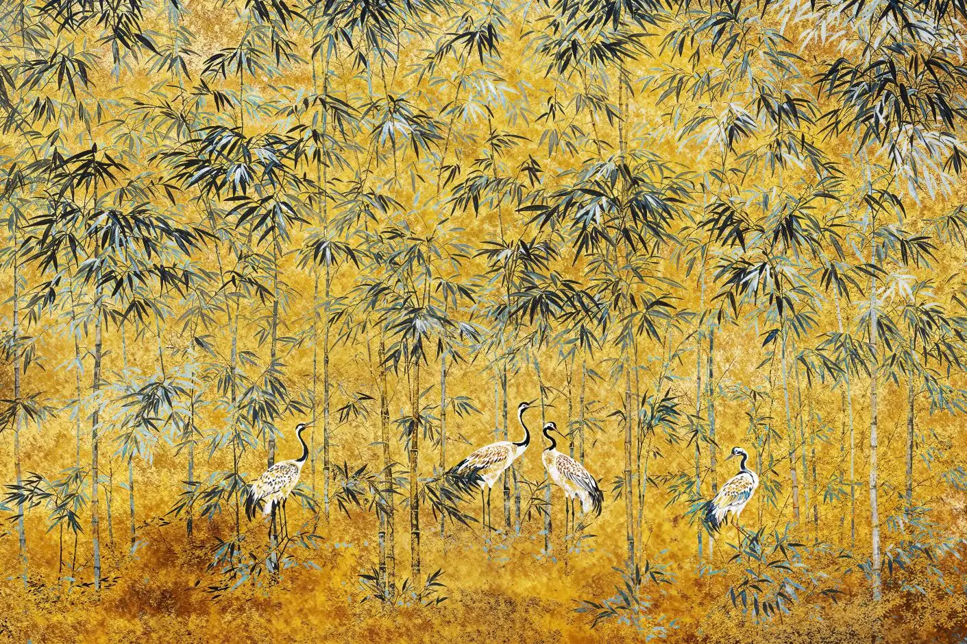 Custom 3d wallpaper mural bamboo leaf crane study tea room bedroom sofa background wall papel de parede home decor