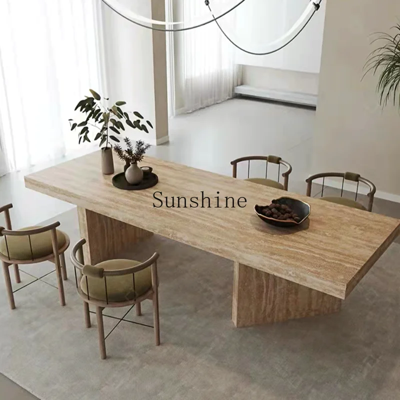 

Marble dining table Modern minimalist Italian minimalist rectangular square dining table travertine