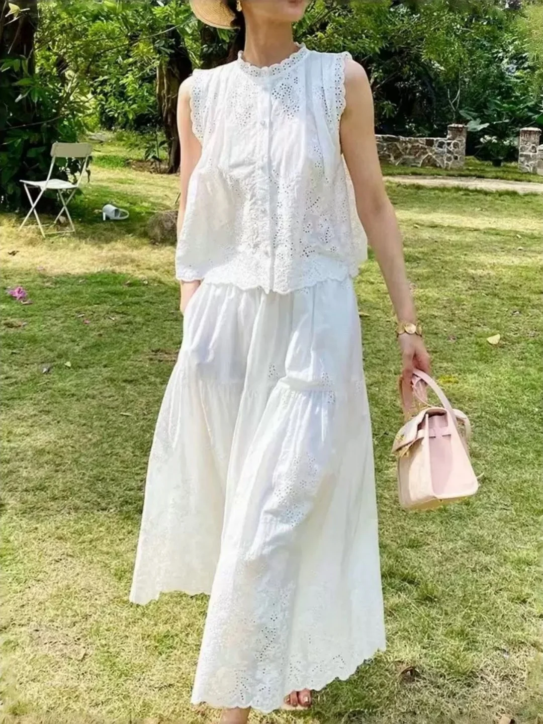 

Белый кружевной топ с вышивкой, женский, свободный, стройнящий, для повседневной носки и отпуска, укороченный, во французском стиле, 100% хлопок