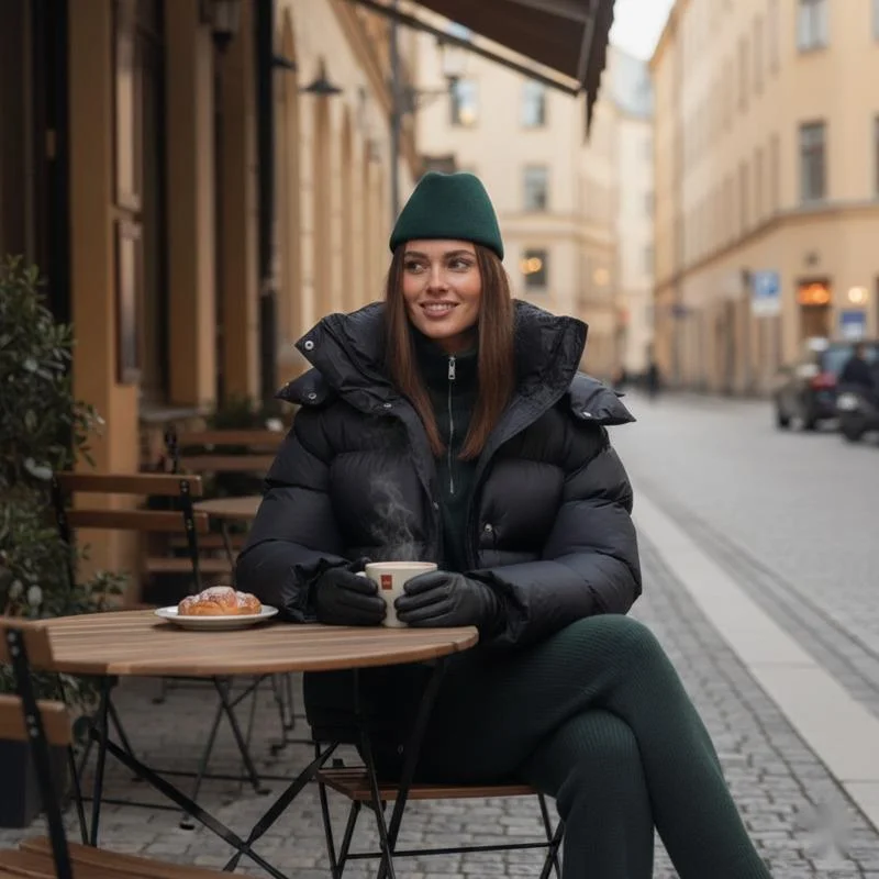 

Women Hooded Puffer Coat Winter Thick Padded Jacket With Square Pockets Insulated Outerwear For Casual Wear Black Fashion Style