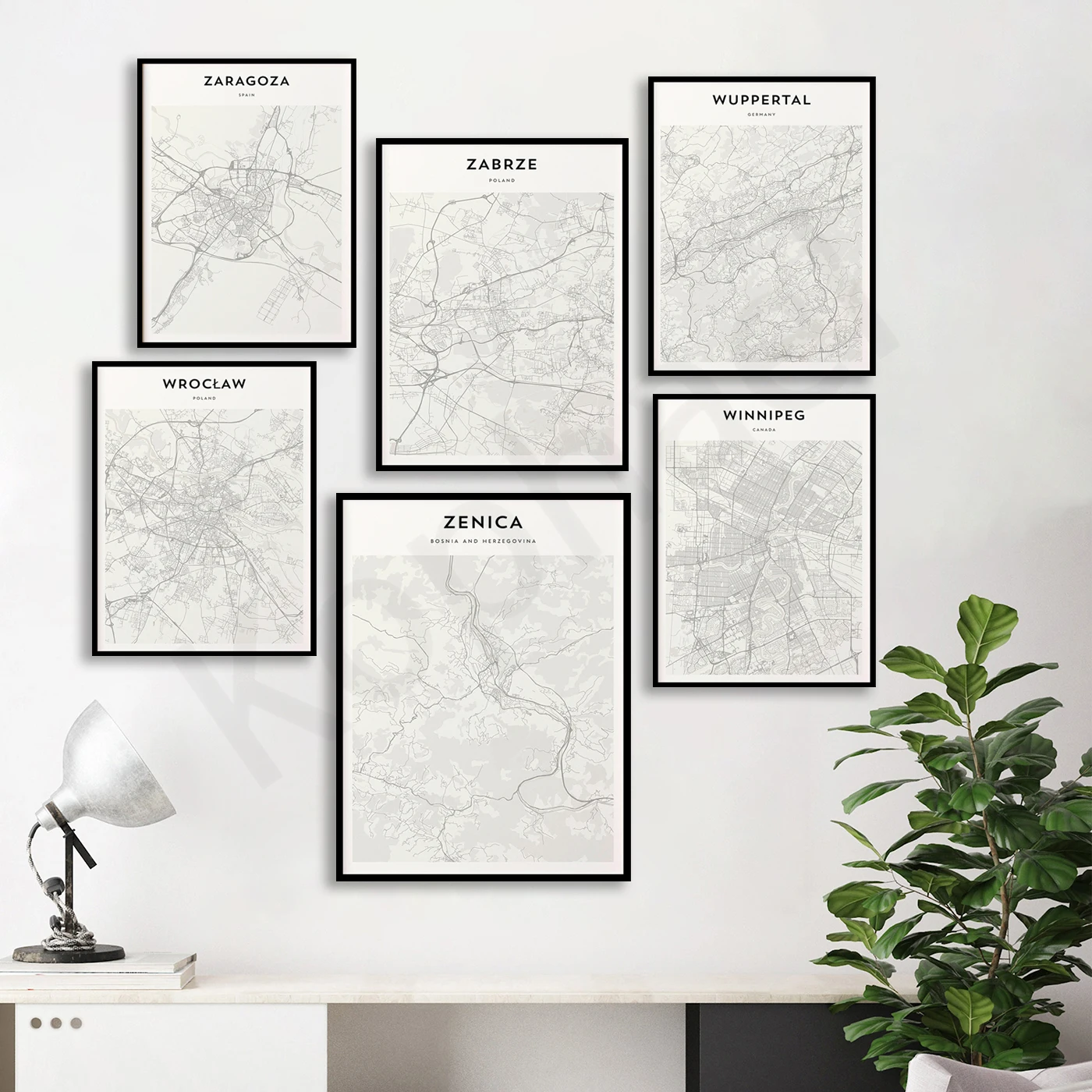 Zhytomir.Zaragoza.Zaporozhye.Zanzibar.Zabrzee.Yogyakarta.Wuppertal. Wroclaw. Wollongong. Winnipeg. Zenica. Carteles de mapas de ciudades